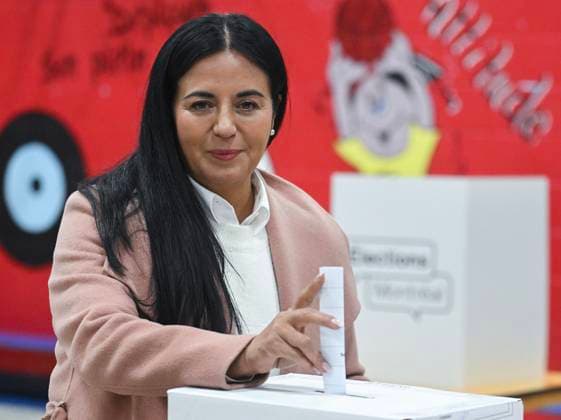 November 2, 2025, Montreal, Pq, Canada: Ensemble Montro al leader and mayoral candidate Soraya MartoÂ­nez Ferrada casts her ballot on municipal election day in Montreal, Sunday, Nov. 2, 2025. Montreal Canada  - ZUMAc35_ 20251102_zaf_c35_273 Copyright: xGrahamxHughesx