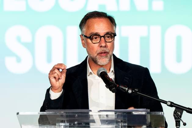 November 2, 2025, Montreal, Pq, CANADA: Projet Montro al leader and mayoral candidate Luc Rabouin gives remarks after losing the mayoral election, at the Projet Montro al election party on election night in Montreal, Sunday, Nov. 2, 2025. Montreal CANADA  - ZUMAc35_ 20251102_zaf_c35_275 Copyright: xChristopherxKatsarovx