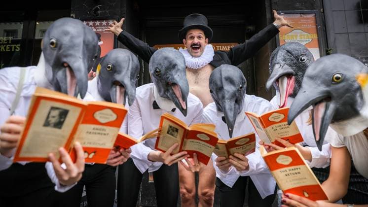 Garry Star: Classic Penguins photocall around the Arts Theatre, London, UK London, UK. 03rd Nov, 2025. Penguin enthusiast and comedian Garry Starr (actor and writer Damien Warren-Smith) hosts his Penguin Book Club, bringing together 9 cute, larger than life penguins in Soho in a bid to save Penguin Classics from extinction ahead of his hit show Garry Starr: Classic Penguins at the West End s Arts Theatre this November and December., Credit:Imageplotter Avalon  Copyright: xImageplotterx xAvalonx 1050067925