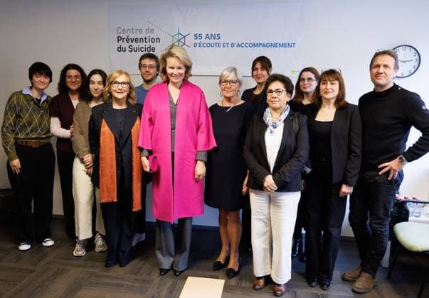 Queen Mathilde of Belgium pictured during a royal visit to the Centre for Suicide Prevention (Centre de Prevention du Suicide), in Brussels, on Monday 03 November 2025.  BENOITxDOPPAGNE 138832406