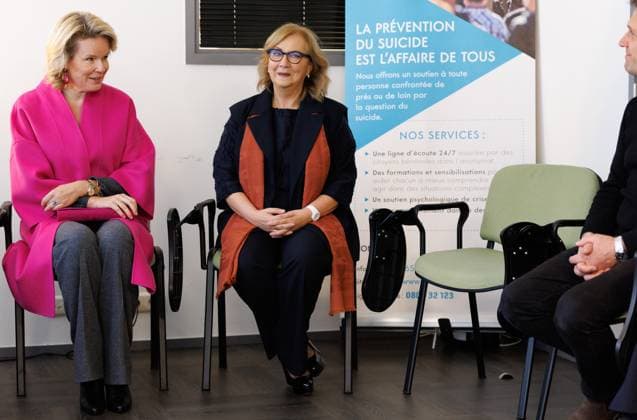 Queen Mathilde of Belgium pictured during a royal visit to the Centre for Suicide Prevention (Centre de Prevention du Suicide), in Brussels, on Monday 03 November 2025.  BENOITxDOPPAGNE 138832424