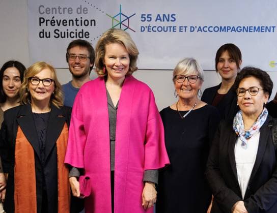 Queen Mathilde of Belgium pictured during a royal visit to the Centre for Suicide Prevention (Centre de Prevention du Suicide), in Brussels, on Monday 03 November 2025.  BENOITxDOPPAGNE 138832437