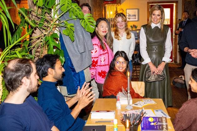 Amsterdam, The Netherlands, 2025-11-03 20:10:38 AMSTERDAM, 03-11-2025, The Offline Club. Queen Maxima during a visit to The Offline Club in Amsterdam. The Offline Club is a social enterprise focused on fostering genuine, personal connections in a time when screens and digital distractions are playing an increasingly important role. PHOTO: NLBeeld Patrick van Emst Credit: NL Beeld Patrick van Emst  Copyright: xx x