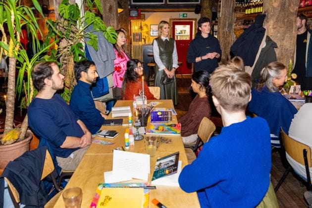 Amsterdam, The Netherlands, 2025-11-03 20:09:30 AMSTERDAM, 03-11-2025, The Offline Club. Queen Maxima during a visit to The Offline Club in Amsterdam. The Offline Club is a social enterprise focused on fostering genuine, personal connections in a time when screens and digital distractions are playing an increasingly important role. PHOTO: NLBeeld Patrick van Emst Credit: NL Beeld Patrick van Emst  Copyright: xx x