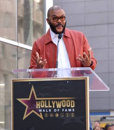 Tyler Perry attends an unveiling ceremony honoring Sherri Shepherd with the 2,827th star on the Hollywood Walk of Fame in Los Angeles on Monday, November 3, 2025.  LAP20251103847 GREGxGRUDT
