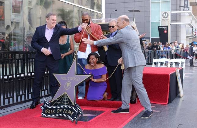 Niecy Nash, Tyler Perry, Sherri Shepherd, Ellen K, and Steve Nissen attend an unveiling ceremony honoring Sherri Shepherd with the 2,827th star on the Hollywood Walk of Fame in Los Angeles on Monday, November 3, 2025.  LAP20251103882 GREGxGRUDT