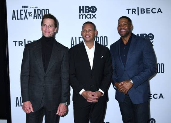 November 3, 2025, New York, Ny, United States: Tom Brady, Alex Rodriguez and Michael Strahan attend the New York Premiere Screening of Alex vs ARod . Held at the DGA Theater in New York. November 3, 2025. New York United States - ZUMAp281 20251103_zea_p281_030 Copyright: xPhotoxImagexPressx