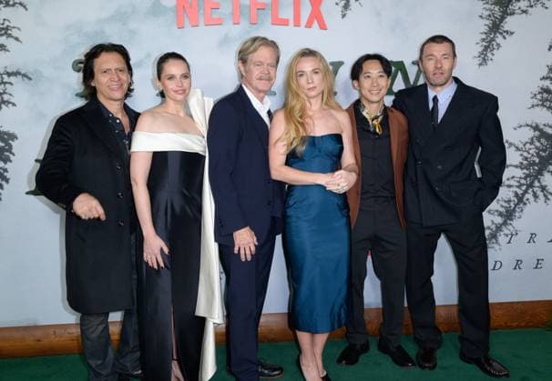 Train Dreams Premiere - Los Angeles, USA LOS ANGELES, USA. November 03, 2025: Clifton Collins, Jr., Felicity Jones, William H. Macy, Kerry Condon, Alfred Hsing & Joel Edgerton at the premiere for Train Dreams at Egyptian Theatre Los Angeles CA USA  Copyright: xPaulxSmith Featureflashx