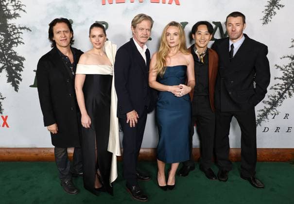 Premiere Of Netflix s Train Dreams HOLLYWOOD, LOS ANGELES, CALIFORNIA, USA - NOVEMBER 03: Clifton Collins Jr., Felicity Jones, William H. Macy, Kerry Condon, Alfred Hsing and Joel Edgerton arrive at the Premiere Of Netflix s Train Dreams held at The Egyptian Theatre Hollywood on November 3, 2025 in Hollywood, Los Angeles, California, United States., Credit:Juan Pablo Rico Avalon United States, California, Hollywood, The Egyptian Theatre Hollywood Copyright: xJuanxPabloxRicox xAvalonx 1050184866