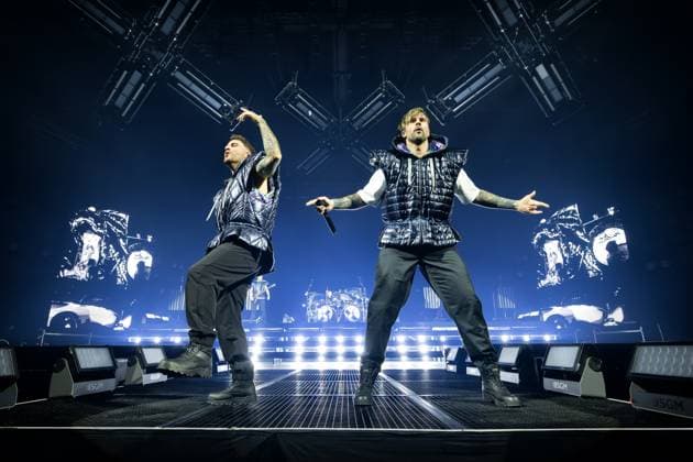 Electric Callboy live in Oslo, Norway Oslo, Norway. 03rd, November 2025. The German band Electric Callboy performs a live concert at Unity Arena in Oslo. Here vocalists Nico Sallach (L) and Kevin Ratajczak (R) are seen live on stage. Norway, Oslo, Unity Arena  Copyright: xGonzalesxPhoto TerjexDokkenx