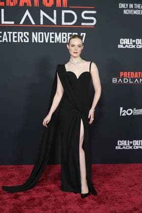 November 3, 2025, Los Angeles, California, USA: Elle Fanning at the World Premiere of 20th Century Studios Predator: Badlands at the TCL Chinese Theatre IMAX Los Angeles USA - ZUMAg107 20251103_zep_g107_027 Copyright: xNinaxPrommerx
