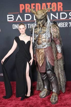 November 3, 2025, Los Angeles, California, USA: Elle Fanning at the World Premiere of 20th Century Studios Predator: Badlands at the TCL Chinese Theatre IMAX Los Angeles USA - ZUMAg107 20251103_zep_g107_038 Copyright: xNinaxPrommerx
