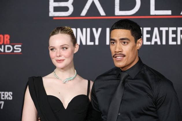 November 3, 2025, Los Angeles, California, USA: Elle Fanning, Dimitrius Schuster-Koloamatangi at the World Premiere of 20th Century Studios Predator: Badlands at the TCL Chinese Theatre IMAX Los Angeles USA - ZUMAg107 20251103_zep_g107_050 Copyright: xNinaxPrommerx