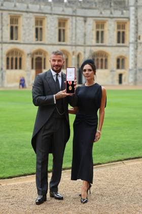 . 04 11 2025. Windsor, United Kingdom. Sir David Beckham and his wife Victoria with his knighthood after an Investiture at Windsor Castle, United Kingdom  xPoolx xi-Imagesx IIM-26349-0002