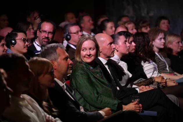 November 4, 2025, Cottbus, Brandenburg, Germany: Ambassador of Estonia, MARIKA LINNTAM (C), attends the opening ceremony of the 35th FilmFestival Cottbus (FFC) at the Staatstheater Cottbus, one of the leading events dedicated to Eastern European cinema. The 2025 edition runs from November 4 to 9, presenting around 140 films from more than 40 countries. Held in Cottbus, a bilingual German-Sorbian city near the Polish border, the festival brings together filmmakers, industry representatives, and audiences to celebrate cultural diversity and promote Central and Eastern European cinema. Cottbus Germany - ZUMAf146 20251104_zip_f146_015 Copyright: xRouzbehxFouladix