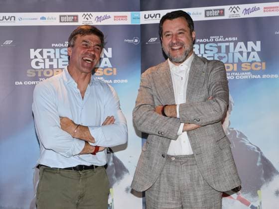 Rome, Italy: Rome, Barberini Cinema, premiere of the documentary film Kristian Ghedina - Stories of Skiing. Pictured: Kristian Ghedina, Matteo Salvini Rome Italy  - ZUMAp169 20251104_zea_p169_1149 Copyright: xMarcoxProvvisionatox