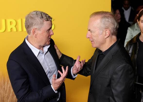 Jeff Frost and Bob Odenkirk attend the world premiere of the Apple TV series Pluribus at the DGA Theater on Tuesday, November 4, 2025. Pluribus will make its global debut on Apple TV with its first two episodes on Friday, November 7, 2025, followed by new episodes every Friday through December 26. Storyline: The most miserable person on Earth must save the world from happiness.  LAP20251104874 GREGxGRUDT