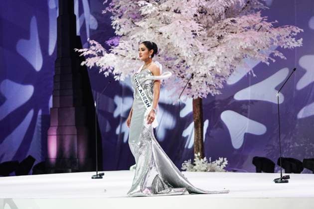 Miss Universe 2025 In Bangkok. Miss Bangladesh Tangia Methila presents on stage during the official Miss Universe 2025 welcome event in Bangkok, Thailand, on November 5, 2025. Women representing 120 nations compete in the 74th edition of the Miss Universe pageant, which takes place in Thailand. Bangkok Thailand  Copyright: xAnusakxLaowilasx originalFilename: laowilas-notitle251105_np67a.jpg
