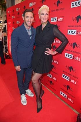 Marcel Remus, Brigitte Nielsen at the presentation of the Marcel Remus bedding collection Bedtime Stories in the premium furniture and furnishing store XXXLutz in Nuremberg on 05 11 2025