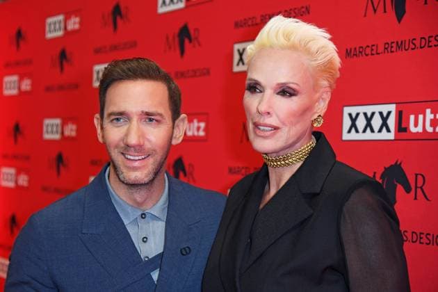 Marcel Remus, Brigitte Nielsen at the presentation of the Marcel Remus bedding collection Bedtime Stories in the premium furniture and furnishing store XXXLutz in Nuremberg on 05 11 2025