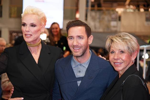 Brigitte Nielsen, Marcel Remus with mother Silke Remus at the presentation of the Marcel Remus bedding collection Bedtime Stories in the premium furniture and furnishing store XXXLutz in Nuremberg on 05 11 2025