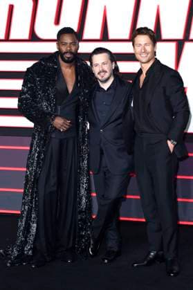 Colman Domingo, Edgar Wright and Glen Powell at the premiere of the movie The Running Man at the Odeon Luxe Leicester Square London, 05 11 2025 Foto:xS.xVasx xFuturexImagex running_5218