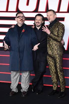Nick Frost, Edgar Wright and Simon Pegg at the premiere of the movie The Running Man at Odeon Luxe Leicester Square London, 05 11 2025 Foto:xS.xVasx xFuturexImagex running_5230