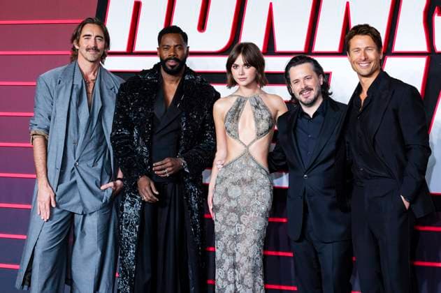 Lee Pace, Colman Domingo, Emilia Jones, Edgar Wright and Glen Powell at the premiere of the movie The Running Man at the Odeon Luxe Leicester Square London, 05 11 2025 Foto:xJ.xEdwardsx xFuturexImagex running_5313