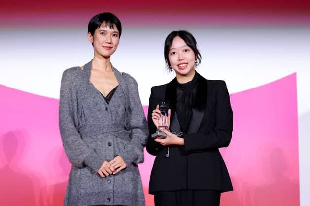 Tao Okamoto, Chen Li-Hsuan, November 05, 2025 - Tao Okamoto, Chen Li-Hsuan, speak after winning Asian Students film Conference Special Jury Prize for the film Forever and a Day during the 38th Tokyo International Film Festival. award ceremony, in Tokyo, Japan on November 05, 2025.  aflo_309478982