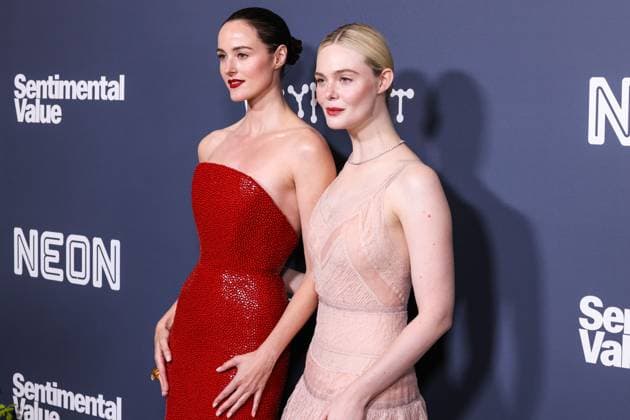 Los Angeles Premiere Of Neon s Sentimental Value Norwegian actress Renate Reinsve wearing a Schiaparelli FW25 Couture gown and American actress and singer Elle Fanning wearing a Fendi Couture dress and Cartier jewelry arrive at the Los Angeles Premiere Of Neon s Sentimental Value held at the DGA Theater Complex at The Directors Guild of America in Los Angeles, California, United States. DGA Theater Complex at The Directors Guild of America, Los Angeles, California, USA California United States  Copyright: xImagexPressxAgencyx originalFilename: collin-losangel251106_np4eo.jpg