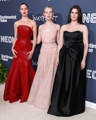 Los Angeles Premiere Of Neon s Sentimental Value Norwegian actress Renate Reinsve wearing a Schiaparelli FW25 Couture gown, American actress and singer Elle Fanning wearing a Fendi Couture dress and Cartier jewelry and Norwegian actress Inga Ibsdotter Lilleaas arrive at the Los Angeles Premiere Of Neon s Sentimental Value held at the DGA Theater Complex at The Directors Guild of America in Los Angeles, California, United States. DGA Theater Complex at The Directors Guild of America, Los Angeles, California, USA California United States  Copyright: xImagexPressxAgencyx originalFilename: collin-losangel251106_npgnP.jpg