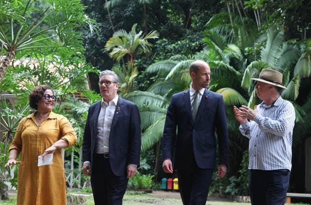 The Prince of Wales Attends COP30 06 11 2025. BelÃ m, Brazil. At the Museu Emilio Goeldi, His Royal Highness and the Prime Minister discussed with 15 young leaders how youth in Brazil are responding to the most pressing global issues, including climate action, inclusion, the future of work, and civic and political participation. They also heard about the findings of the Next Generation Brazil study on climate literacy, education and employment., Credit:Pete Maclaine Avalon Brazil, BelÃ m  Copyright: xPetexMaclainex xAvalonx 1050803330