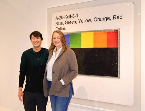 ART Cologne 2025 Opening Artist Ndaye Kouagou with Karla Zerressen, Managing Director of Langen Foundartion in front of his work Stefan Brüggemann, b, 1975, Mexico City Lives and works in between Mexico City, Mexoco, London an Ibiza, Spain Köln Gallery Gathering Art Cologne NRW Germany