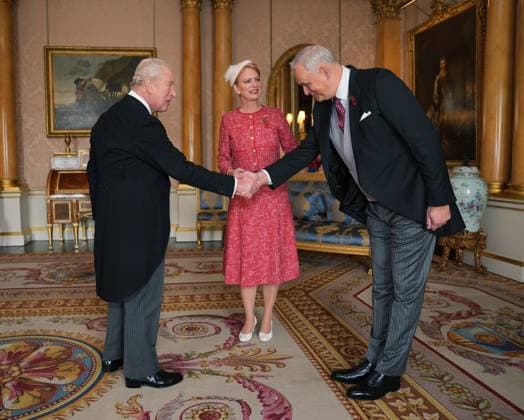 Audience at Buckingham Palace Kristina Miskowiak Beckvard, Ambassador of Denmark, accompanied by Henrik Beckvard, presents her credentials to King Charles III during a private audience at Buckingham Palace, London. Picture date: Thursday November 6, 2025., Credit:Yui Mok Avalon UK, London  Copyright: xYuixMokx xAvalonx 1050801516
