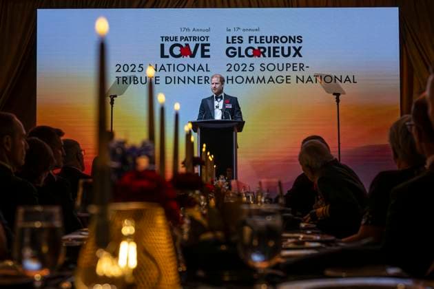 November 6, 2025, Toronto, On, Canada: Prince Harry delivers remarks at True Patriot Love s National Tribute Dinner in Toronto on Thursday, Nov. 6, 2025. The annual event, organized by the True Patriot Love Foundation, honours Canada s military community and raises funds to support active service members, veterans and their families. Toronto Canada  - ZUMAc35_ 20251106_zaf_c35_196 Copyright: xEduardoxLimax