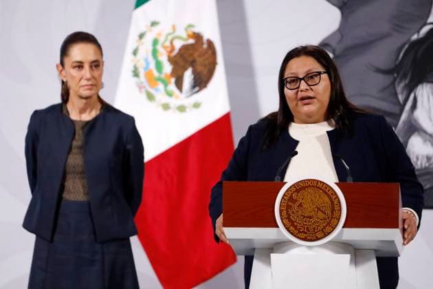 MexicoÃ¢â‚¬â ¢s President Claudia Sheinbaum Pardo is seen behind while the Secretary of Women s Affairs, Minerva Citlalli HernoÂ¡ndez Mora, speaking about sexual harassment and the safety protocols that women should follow during a press conference at the National Palace on November 6, 2025, in Mexico City. Mexico City Mexico - ZUMAe321 20251106_zia_e321_005 Copyright: xLuisxBarronx