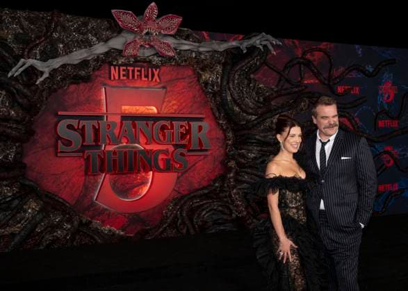 November 6, 2025, West Hollywood, California, USA: British actress and producer MILLIE BOBBY BROWN and American actor DAVID HARBOUR and attend the Los Angeles red carpet premiere of Netflix s Stranger Things Season 5. West Hollywood USA - ZUMAb173 20251106_aap_b173_059 Copyright: xBillyxBennightx
