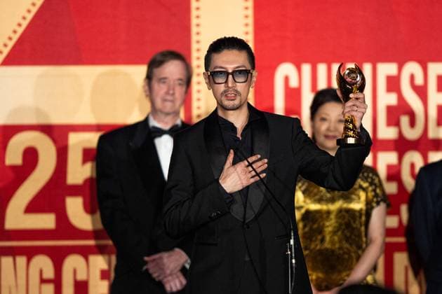 LOS ANGELES, CA - NOVEMBER 06: Edward Zhang Ruyi receives Best Actor award during the Golden Angel Awards Ceremony of the 2025 Chinese American Film Festival (CAFF) and the Chinese American Television Festival (CATF) on November 6, 2025 in Los Angeles, California.  Copyright: xVCGx 111602455487
