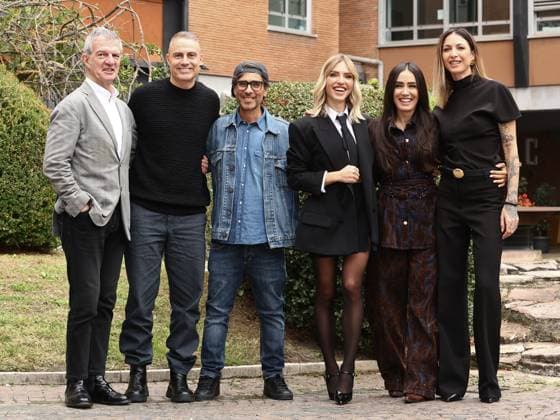 Rome, Italy: Rome, Rai headquarters formerly in Teulada, photocall for the TV show Sanremo Giovani. Pictured: Claudio Fasulo, Daniele Battaglia, Enrico Cremonesi, Carolina Rey, Manola Moslehi, and Ema Stokholma. Rome Italy  - ZUMAp169 20251107_zea_p169_251 Copyright: xMarcoxProvvisionatox