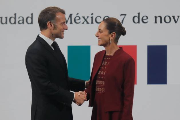 Mexico s President, Claudia Sheinbaum Pardo meets whit President of France Emmanuel Macron during the joint Mexico-France press conference as part of Macron working visit to Mexico at the National Palace. on November 7, 2025 in Mexico City, Mexico. Mexico City Mexico - ZUMAe321 20251107_zia_e321_044 Copyright: xCarlosxSantiagox