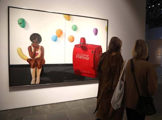 November 7, 2025, New York, New York, USA: Two women seen with Arriving Soon,1973. by artist Barkley L. Hendricks, estimate $9 million - $12 million, during November Marquee Week 2025 during SothebyÃ¢â‚¬â ¢s Opening of the New Global Headquarters at the Breuer. New York USA - ZUMAk03_ 20251107_zaf_k03_056 Copyright: xNancyxKaszermanx