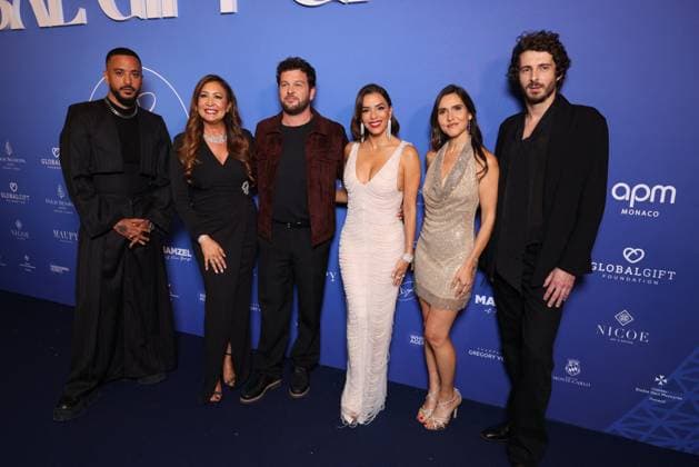 Paris Global Gift Gala - Paris Slimane Nebchi, Maria Bravo, Claudio Capeo, Eva Longoria, Joyce Jonathan and Charles Fardin attends the Paris Global Gift Gala in Paris, France on Novmber 08, 2025. Photo by Jerome Domine ABACAPRESS.COM France  Copyright: xDominexJerome ABACAx