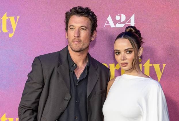 November 8, 2025, Bronx, New York, USA: Miles Teller, Leona Flowers and Keleigh Sperry wearing dress by Bevza attends Eternity premiere at Regal Union Square in New York, NY on November 8, 2025. Bronx USA - ZUMAr339 20251108_znp_r339_040 Copyright: xLevxRadinx