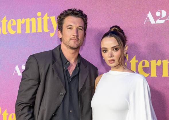 November 8, 2025, Bronx, New York, USA: Miles Teller, Leona Flowers and Keleigh Sperry wearing dress by Bevza attends Eternity premiere at Regal Union Square in New York, NY on November 8, 2025. Bronx USA - ZUMAr339 20251108_znp_r339_041 Copyright: xLevxRadinx