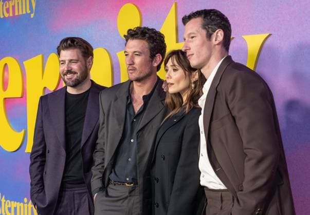 November 8, 2025, Bronx, New York, USA: David Freyne, Miles Teller, Elizabeth Olsen and Callum Turner attend Eternity premiere at Regal Union Square in New York, NY on November 8, 2025. Bronx USA - ZUMAr339 20251108_znp_r339_066 Copyright: xLevxRadinx