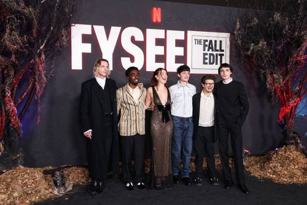 Netflix FYSEE: The Fall Edit - Stranger Things Season 5 FYC Event English actor and singer Jamie Campbell Bower, American actor, singer, and dancer Caleb McLaughlin, British actress and producer Millie Bobby Brown, Canadian-American actor and entrepreneur Noah Schnapp, American actor and singer Gaten Matarazzo and Canadian actor, musician, director, and recording artist Finn Wolfhard arrive at the Netflix FYSEE: The Fall Edit - Stranger Things Season 5 FYC (For Your Consideration) Event held at the Netflix Tudum Theater in Hollywood, Los Angeles, California, United States. Netflix Tudum Theater, Hollywood, Los Angeles, California, USA California United States Copyright: xImagexPressxAgencyx originalFilename: collin-netflixf251109_npSwd.jpg