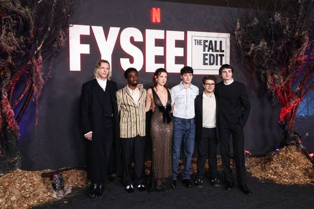Netflix FYSEE: The Fall Edit - Stranger Things Season 5 FYC Event English actor and singer Jamie Campbell Bower, American actor, singer, and dancer Caleb McLaughlin, British actress and producer Millie Bobby Brown, Canadian-American actor and entrepreneur Noah Schnapp, American actor and singer Gaten Matarazzo and Canadian actor, musician, director, and recording artist Finn Wolfhard arrive at the Netflix FYSEE: The Fall Edit - Stranger Things Season 5 FYC (For Your Consideration) Event held at the Netflix Tudum Theater in Hollywood, Los Angeles, California, United States. Netflix Tudum Theater, Hollywood, Los Angeles, California, USA California United States Copyright: xImagexPressxAgencyx originalFilename: collin-netflixf251109_npv3e.jpg