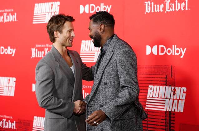 Glen Powell and Colman Domingo arrive on the receiving red carpet at Paramount s The Running Man New York Premiere at AMC Lincoln Square Theater on Sunday, November 9, 2025 in New York City.  NYP20251109114 JOHNxANGELILLO
