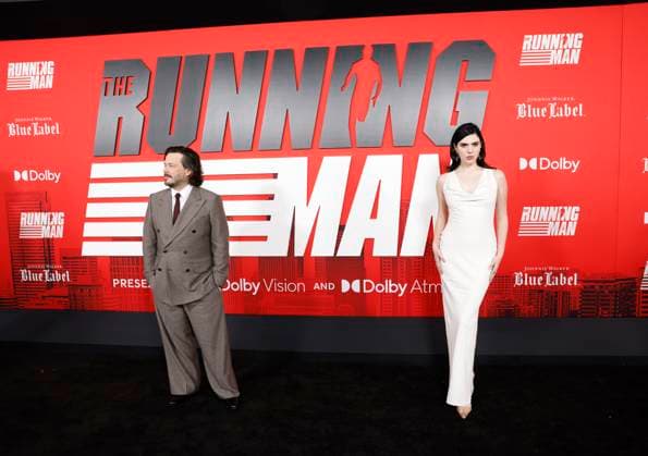 Edgar Wright and Julia Cumming arrive on the red carpet at Paramount s The Running Man New York Premiere at AMC Lincoln Square Theater on Sunday, November 9, 2025 in New York City.  NYP20251109149 JOHNxANGELILLO