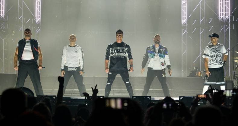 FIVE Perform At Utilita Arena Birmingham, o9-11-2025 Members of 1990 s boyband Five (Scott Robinson, Abz Love, Sean Conlon, Jason J Brown and Ritchie Neville ) perform for the first time in 25 years onstage at Utilita Arena Birmingham, Credit:Jules Annan Avalon  Copyright: xJulesxAnnanx xAvalonx 1051528852